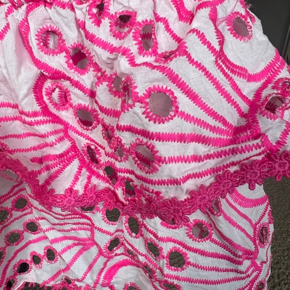 Pink Shirred Bodycon Ruffle Matching Crop Top and Skirt Set - Picture 6 of 10